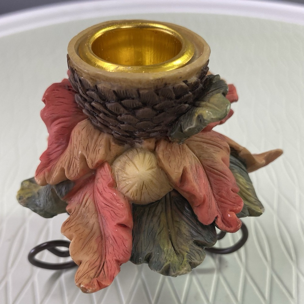 Acorn &Leaf Candle Holder Centerpiece, Fall Autumn Colors 3.5" Tall Orange/green